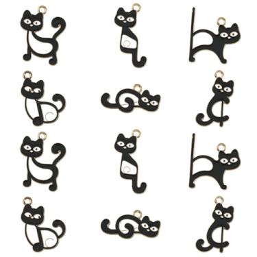 Imagem de UR URLIFEHALL 30 peças, 6 estilos, pingentes de gato preto esmaltados, lindos pingentes de notas musicais, pingentes para artesanato, colar, pulseira, chaveiro, fabricação de joias