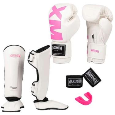 Imagem de Kit Luva Muay Thai Mxm + Caneleira Muay Thai + Bandagem + Bucal - Whit