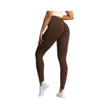 Imagem de Calças esportivas de cintura alta sem costura, pêssego hip lift back, 