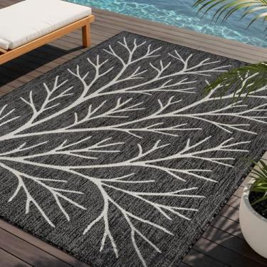 Imagem de Tapete lavável para ambientes internos e externos, 15 x 23 cm, estampa de ramo, à prova d'água, fácil de limpar, pátio, varanda, sala de estar, quarto, jardim, trailer (15 x 23 cinza escuro)