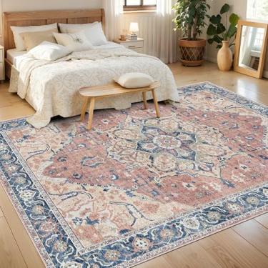 Imagem de Tapete de berçário rosa 12 x 18 cm - Tapete macio de lã sintética para quarto de meninas, lavável na máquina, tapete médio antiderrapante para quarto, sala de jogos e sala de estar, rosa multi