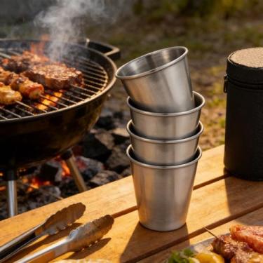 Imagem de Canecas de cerveja de aço inoxidável de 68 g, duráveis, inquebráveis, empilháveis e fáceis de transportar, copos de metal, conjunto de 4