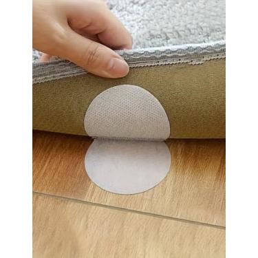 Imagem de 12 peças antiderrapantes tapetes de aderência resistentes forte adesão círculos de baixo perfil fácil de aplicar para tapetes de área corredores escadas azulejo laminado de madeira dura, branco