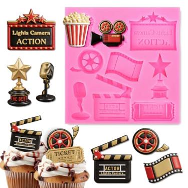 Imagem de JarThenaAMCS Molde de silicone para fondant de cinema 3D para câmera de cinema, molde de silicone para decoração de bolo de chocolate e doces artesanais, topo de cupcake, argila de polímero, resina