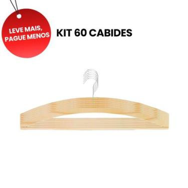 Imagem de OFERTA KIT 60 Cabides Tintureiro de Madeira Adulto 40cm, Haste Firme, 