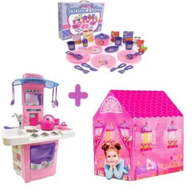 Imagem de Kit Cozinha Infantil Menina Completa + Barraca e Jantarzinho - Big Sta