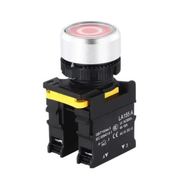 Imagem de BKUANE 1 interruptor de botão autotravante de 22 mm, à prova d'água, momentâneo, autobloqueio, cabeça chata, símbolo de seta, interruptor de energia frete grátis 10A (círculo branco, 1NO1NC)