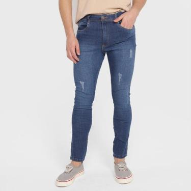 Imagem de Calça Jeans Skinny Black River Puídos Masculina, Azul, 42