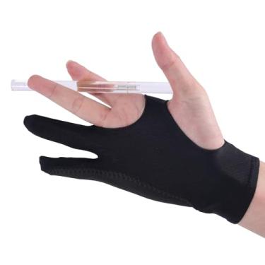 Imagem de Mikovivi Luva de Desenho Preta, Luva Desenho Digital Com Rejeição Palma 3 Camadas Luvas de Artista Dois Dedos Mão Direita Esquerda Acessórios para Tablet Gráfico para Esboços e Pintura