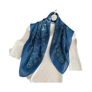 Imagem de Lenço Quadrado De Algodão Com Estampa Paisley 70X70cm Para Mulheres, D