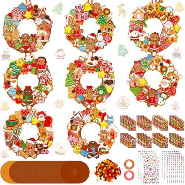 Imagem de Hollowfly 48 conjuntos de kits de artesanato de guirlanda de Natal para crianças, faça você mesmo, guirlanda de gengibre, enfeites para pendurar com adesivos para lembrancinhas de festa de Natal, casa