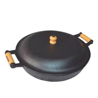 Imagem de Frigideira Ferro Fundido Alça Madeira Tampa De Ferro 4 Litro - RIG FUN