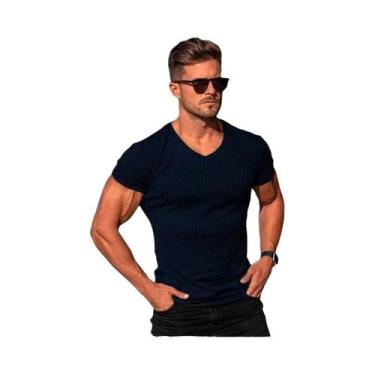 Imagem de Camiseta Casual Masculina De Verão Com Decote Em V E Manga Curta Em Co