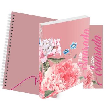 Imagem de Kit Rosa Florida - Planner Capa Lisa + Bíblia Brochura NVT + Marca Página