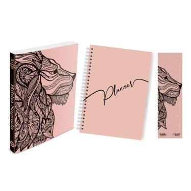 Imagem de Kit Leão Rosa - Planner Capa Lisa + Bíblia Brochura ACF + Marca Página
