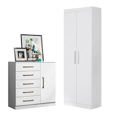 Imagem de Cômoda Sapateira Milão 2014145 e Armário Multiuso 2000191 Branco Brilho - Aramóveis