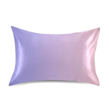 Imagem de Capas de almofada de seda roxa rosa gradiente para cabelo e pele fronha de cetim macia suave refrescante tamanho padrão para cama de mulheres com sono quente (50 x 66 cm)