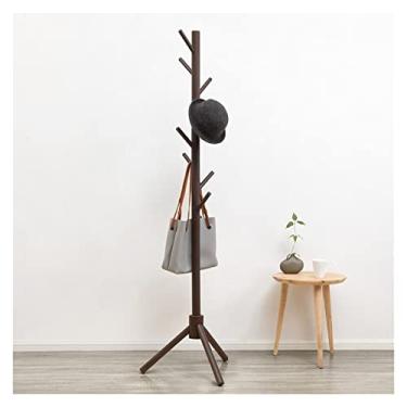 Imagem de Cabideiro de madeira de 175 cm, 8 ganchos - suporte de casaco independente, suporte de chapéu de cabide de corredor, para bolsa, roupas e acessórios/branco/42 * 175 cm (marrom 42 x 175 cm) (marrom 42