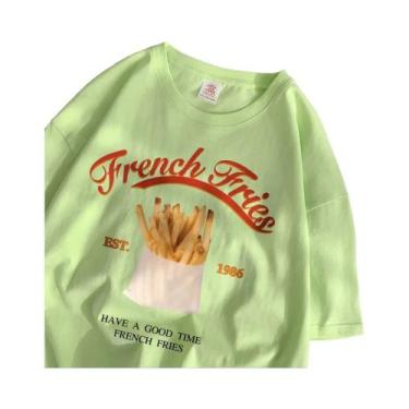 Imagem de Camiseta Feminina De Algodão Com Estampa De Batata Frita, Estilo Solto