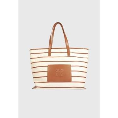 Imagem de Bolsa Tote Média Em Lona Listrada Caramelo Schutz-Feminino