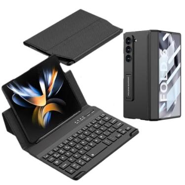 Imagem de Capa para Galaxy Z Fold 6 com suporte de mesa e capa de telefone de couro, compatível com teclado Bluetooth Samsung Galaxy Z Fold 6 5G + capa de telefone dobrável (preto)