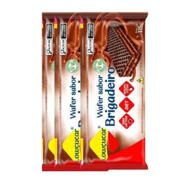 Imagem de Kit 3 Wafer Lowçucar Diet Sabor Brigadeiro Zero Açúcar 115g