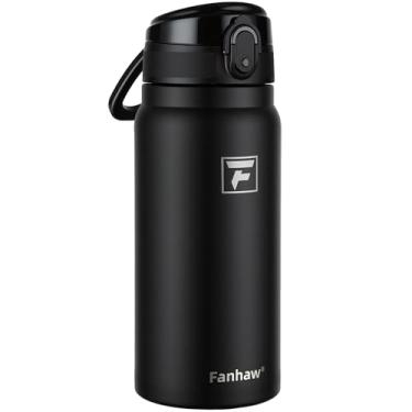 Imagem de Fanhaw Garrafa de água isolada de aço inoxidável de 590 ml com tampa – boca larga, à prova de vazamento, livre de BPA – ideal para crianças, adultos, esportes, academia e uso ao ar livre (preto)