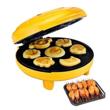 Imagem de Máquina de waffle fácil de limpar, máquina de cozinhar panquecas, bolo, aquecimento frente e verso, estilo mini desenho animado para cozinha, café da manhã