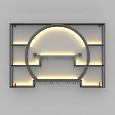 Imagem de Rack de vinho montado na parede - Suporte de metal para pendurar garrafas de vinho, prateleira de armazenamento elegante com divisórias, ideal para decoração de cozinha, bar e restaurante, acabamento