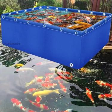 Imagem de Piscina de aquário de PVC dobrável portátil - tela resistente a rasgos com válvula de drenagem, tanque temporário de retenção de peixes de água salgada, piscina de armazenamento de água, 3 m x 1 m x