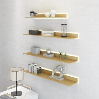 Imagem de Prateleiras de parede flutuantes, prateleira de ferro divisória montada na parede com luz quente LED adequada para escolas, escritórios, shopping centers para exibir uso decorativo (preto, 80 x 20 x 6