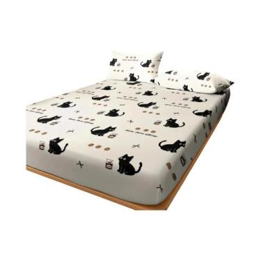 Imagem de Lençol Ajustável Fosco Com Estampa De Gato Fofo Para Quarto, Lençol De