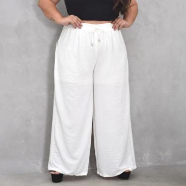 Imagem de Calça Pantalona Wide Leg Plus Size soltinha Debalê, Off, G3