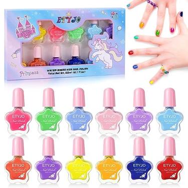 Imagem de ETYJO Conjunto de esmalte infantil com 12 cores arco-íris, secagem rápida, não tóxico, kit de esmalte para meninas de 3 a 12 anos