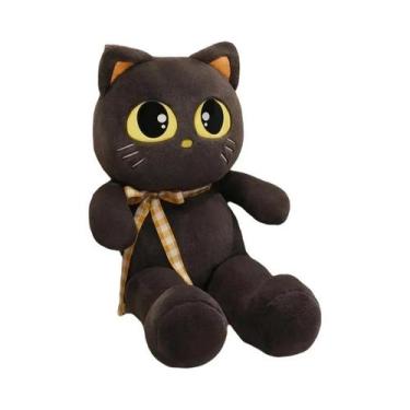 Imagem de Almofada De Pelúcia Gato Preto, Cinza E Amarelo 60/80/100cm, Almofada 