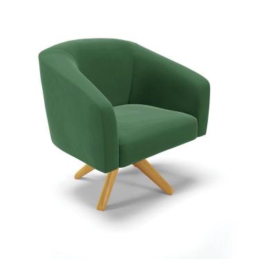 Imagem de Poltrona Giratória Stella Veludo Verde Base Madeira Ma30
