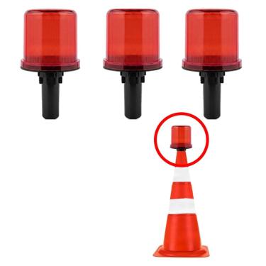 Imagem de Sinalizador Viario Solar Kit 3 Transito Estrada Alerta Cone Rodovia Obra Emergencia Aviso Acidentes