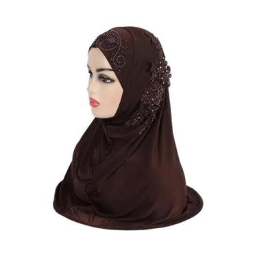 Imagem de Hijab Grande Para Meninas Muçulmanas Com Renda E Pedras, Lenço Islâmic