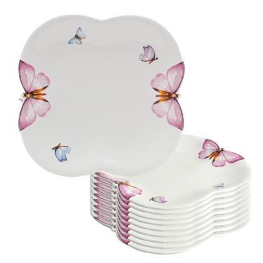 Imagem de Jogo 10 Prato De Sobremesa Borboletas 19cm Porcelana Branco Wolff