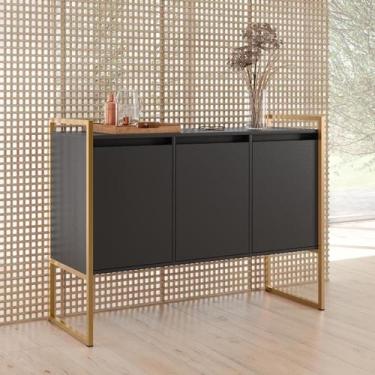 Imagem de Buffet Industrial Para Sala de Estar 3 Portas - CasaH, Preto Dourado