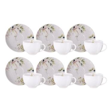Imagem de Jogo 6 Xícaras de Chá com Pires 250ml Porcelana Decorada Tramontina Ma