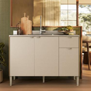 Imagem de Balcão de Cozinha para Pia 120 Cm Soul 3 Portas 1 Gaveta Freijó/Soft - Kits Paraná