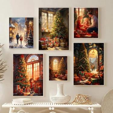 Imagem de Arte de parede em tela com 6 painéis Feliz Natal para casa de férias -