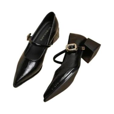 Imagem de Sapatos Femininos Retro De Couro Com Bico Fino E Fivela, Moda Primaver