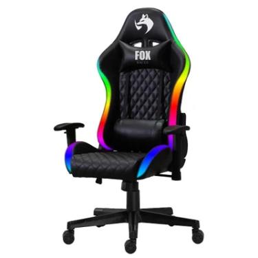 Imagem de Cadeira Gamer Fox Office Fox Racer, RGB e Iluminação LED, até 130kgs, com almofadas, Reclinável - Preta