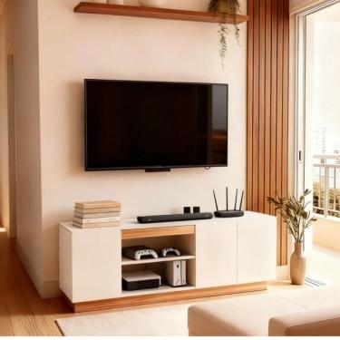 Imagem de Rack para Tv 130cm com 3 Portas e Nicho Central para Sala Branco