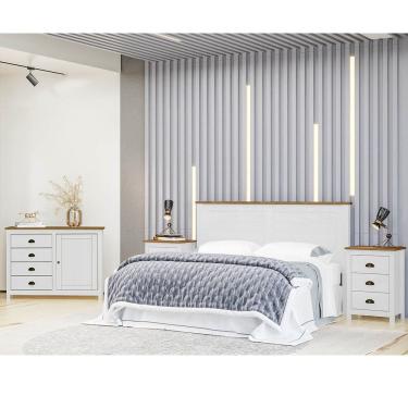 Imagem de Conjunto Quarto Branco Topázio: Cabeceira de Cama, Cômoda Sapateira e 2 Mesas de Cabeceiras
