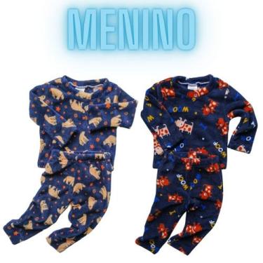 Imagem de Conjunto Pijama Soft Longo Infantil Bebê Menino Menina plush roupa Inv