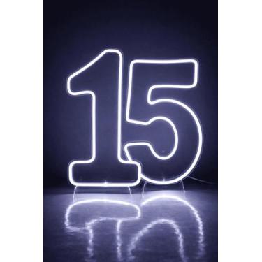 Imagem de Números 15 Led Neon Branco Quente ou Frio Festa 50x25cm - - Comercial 