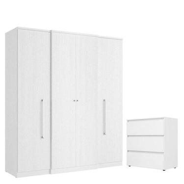 Imagem de Guarda Roupa Casal Splendore 4 Portas e Cômoda Gaveteiro Condessa Branco Acetinado - THB